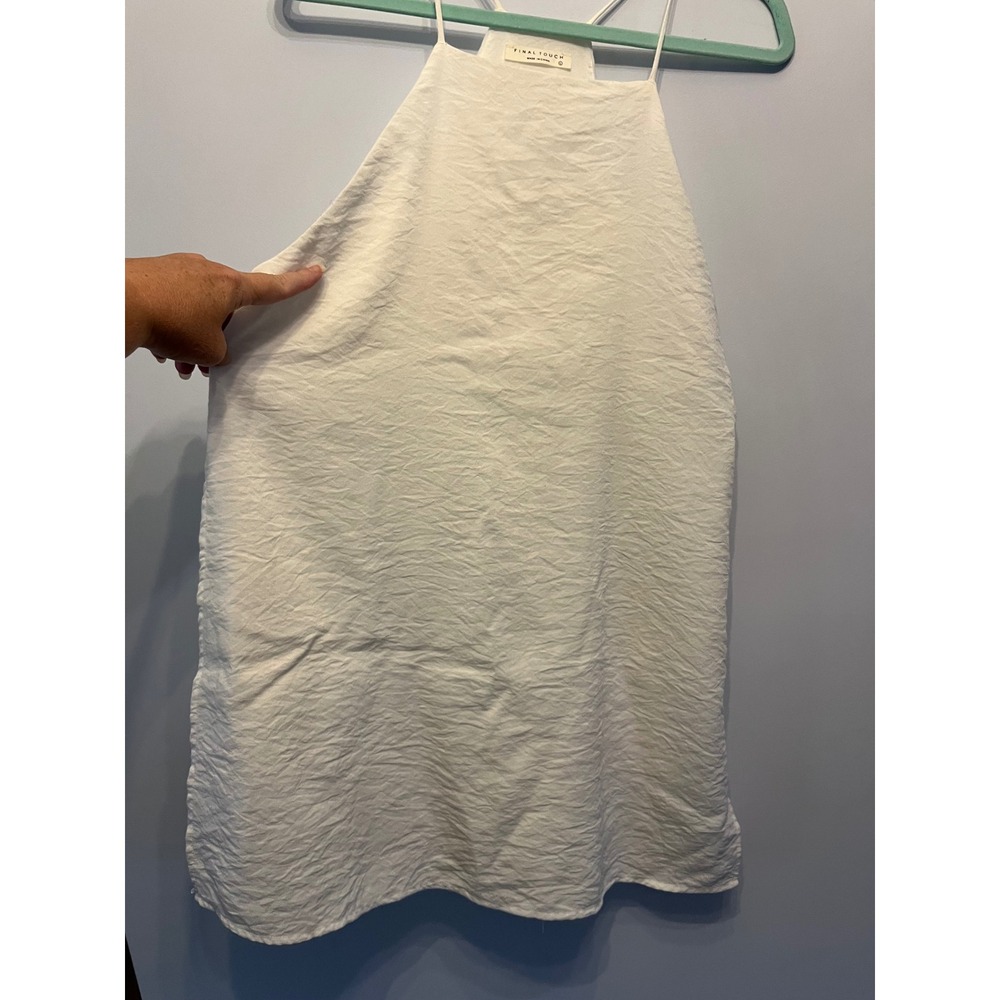 Final Touch White Halter Neck Mini Dress Textured Crinkle Apron StylePockets NWT